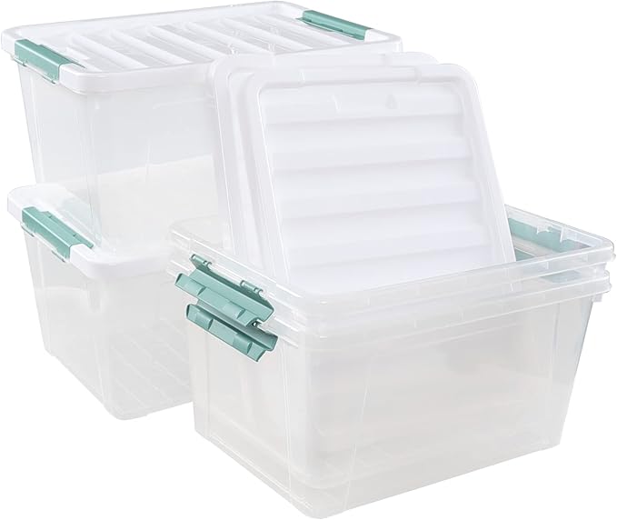 35 L Clear Large Storage Box, Plastic Storage Bins, Set of 4