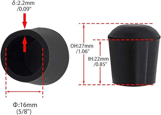 Flyshop Furniture Table Covers Non-Slip Durable Rubber Leg Tips Chair Leg Caps Floor Protector Round Black 4PCS Size 16mm, 5/8"