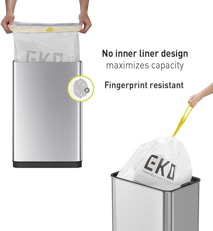 EKO Mirage-T 50 Liter / 13.2 Gallon Touchless Rectangular Motion Sensor Trash Can, Brushed Stainless Steel Finish