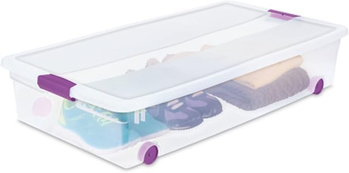 Sterilite 12-Pack ClearView Latch Box, Wheeled Underbed Organizer Bins for Home, 60 Quart