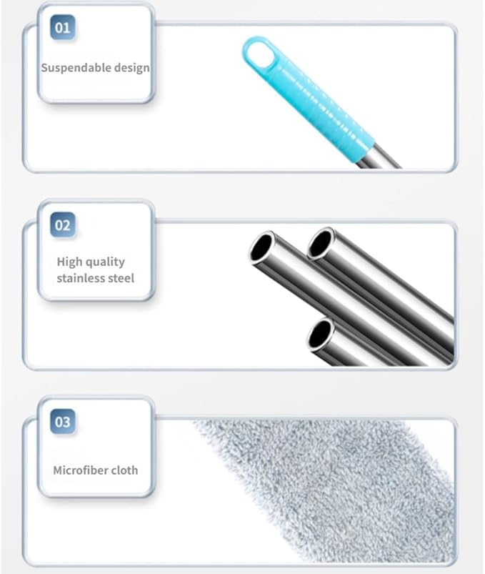Saker Plus Retractable Gap Dust Cleaning Artifact, Saker Plus Flat Duster for Under Furniture, Reusable Washable Bendable Dusting Wand with Microfiber Dusting Cloths (2PCS)