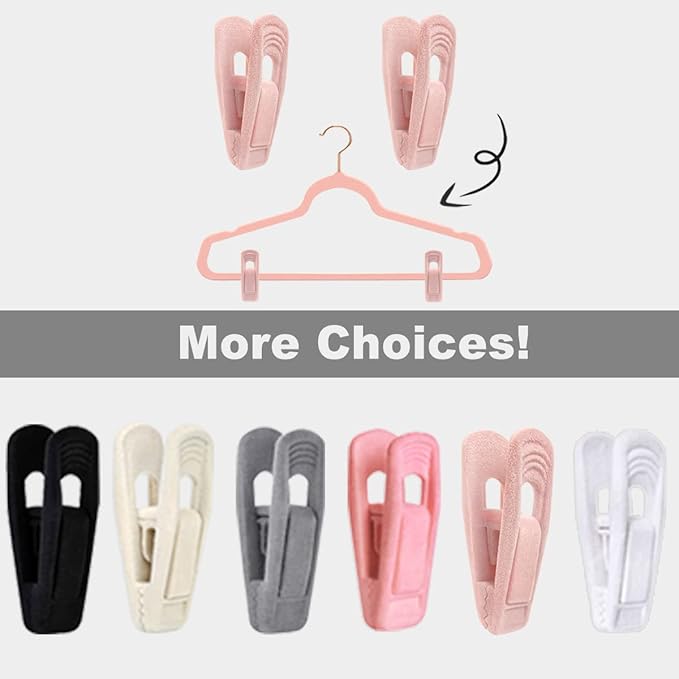 Light Pink Velvet Hanger Clips (60-Pack), Non-Slip Strong Hanger Clips for Velvet, Pants, Skirts & Thin Clothes
