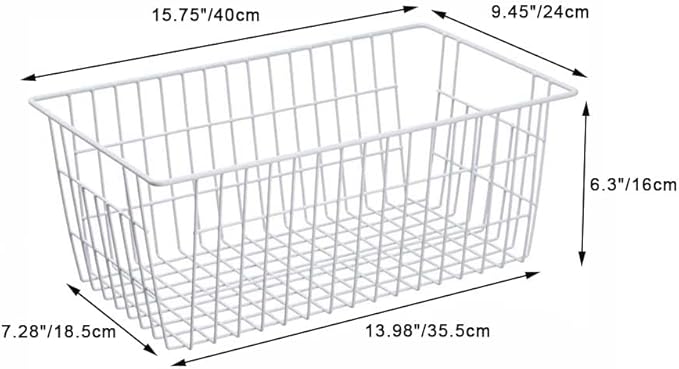 SANNO Freezer Baskets Wire Storage Baskets Closet Storage Baskets Bins Refrigerator Storage Containers for Home Office, Bathroom, Pantry Organization Storage Bins -Set of 3, White, 15.7"