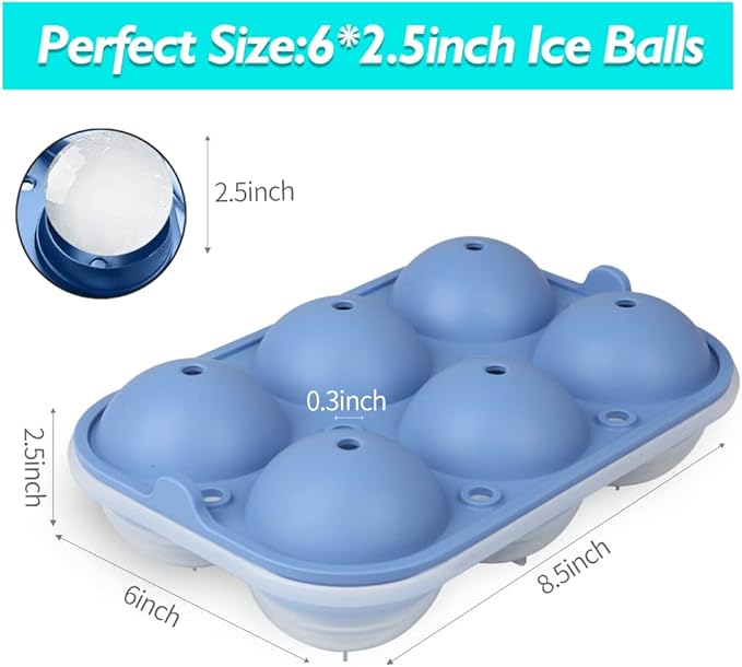 Ice Ball Maker, TINANA Reusable 2.5 Inch Ice Cube Trays, Easy Release Silicone Round Ice Sphere Tray with Lids & Funnel for Whiskey, Cocktails & Bourbon
