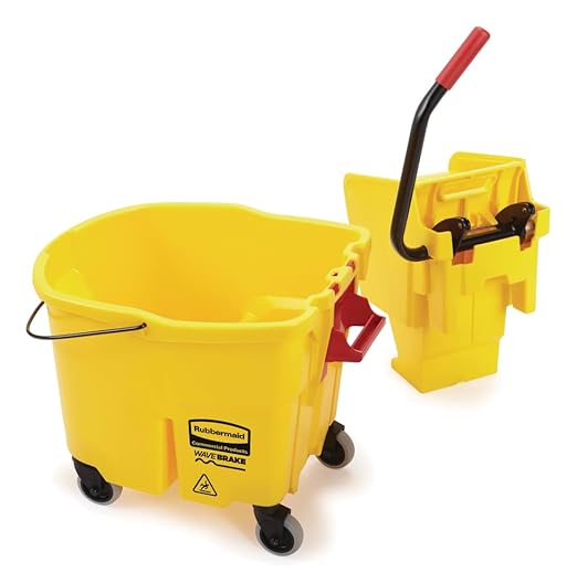 Rubbermaid Commercial Products WaveBrake 35 Qt. Side-Press Mop Bucket and Wringer Combo on Wheels Yellow for Professional/Industrial/Business Heavy-Duty Floor Cleaning/Mopping