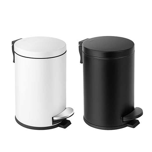 Cesun 1.2 Gallons Small Trash Can with Lid, White Bathroom Garbage Can with Foot Pedal, Mini Round Wastebasket for Bathroom, Bedroom, Office, 4.5 Liters / 1.2 Gallons, White