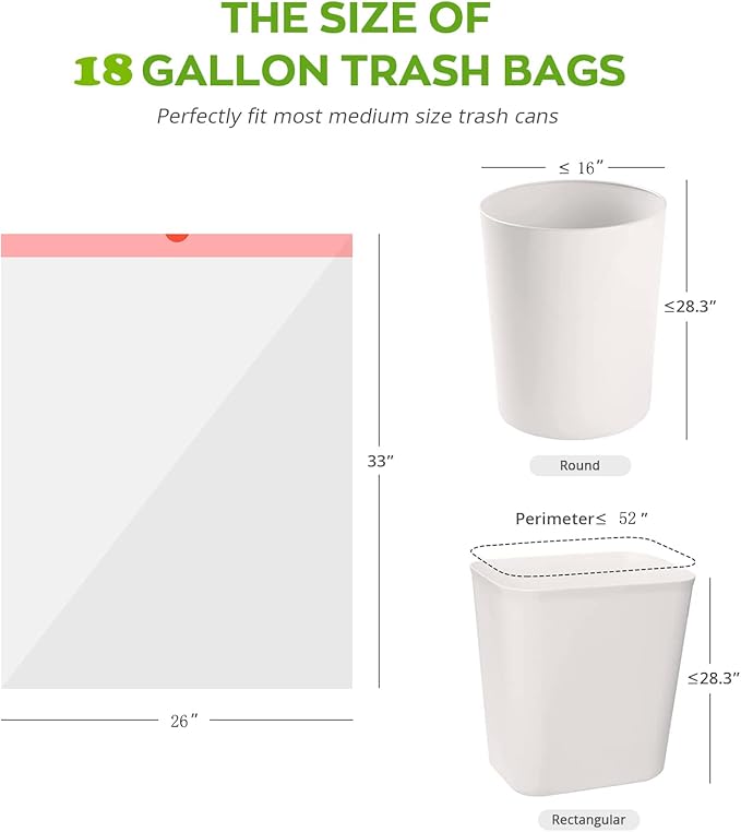 Ultra Thick Heavy Duty Plastic 16-18 Gallon Drawstring Trash Bags White Leak Proof Large Garbage Bags for Tall Kitchen Home Office Outdoor (18 Gallon Drawstring Trash Bags)