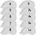 Premium Magnetic Leather Iron and Wedge Golf Club Head Covers | Set of 10 | Fits Most Clubs | Embroidered Club Label on Both Sides of Club Head Cover