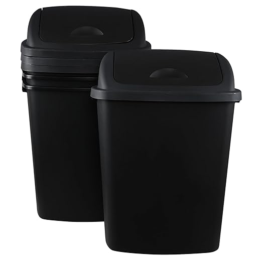 Teyyvn 18 Gallon Tall Plastic Kitchen Trash Can with Swing Lid, 4 Pack Large Plastic Swing Top Waste Bin, Black
