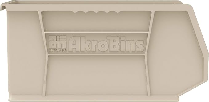 Akro-Mils 30240 AkroBins Plastic Storage Bins, Space-Saving Stackable Bins for Garage, Pantry, Craft Organization, 15" x 8" x 7", Stone, 12-Pack