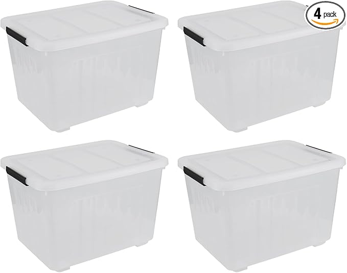 70 Quart Clear Plastic Large Storage Box with Wheels, 4-Pack Plastic Storage Bins with Lids