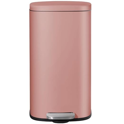 AthLike Trash Can, Stainless Steel Kitchen Garbage Can, Step Waste Bin with Hinged Lid and Removable Inner Bucket, Soft-Close, Dustbin for Bathroom Bedroom Living Room Home (Pink, 8 Gal)
