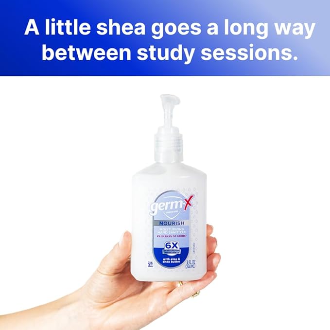 Germ-X Nourish Hand Sanitizer, 2-in-1 Moisturizing and Sanitizing Formula with Shea Butter, Vitamin E & Aloe, Non-Greasy, Fresh Citrus Scent, Back to School Supplies, Pump Bottle, 8 Oz (Pack of 6)