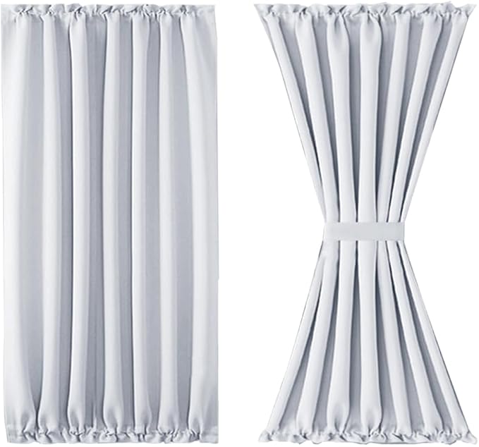 DWCN French Door Curtains – Rod Pocket Thermal Curtain for Doors with Glass Window, Kitchen and Patio Doors for Privacy, 54 X 40 Inch Length, 1 Curtain Panel with Tieback, Greyish White