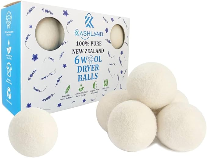 Organic Wool Dryer Balls: Eco-Friendly & Chemical-Free | Our Anti-Entanglement Reusable Balls Eliminate Wrinkle Static | 6-Pack XL Dryer Balls for Laundry is Made with New Zealand Wool (MER-White)
