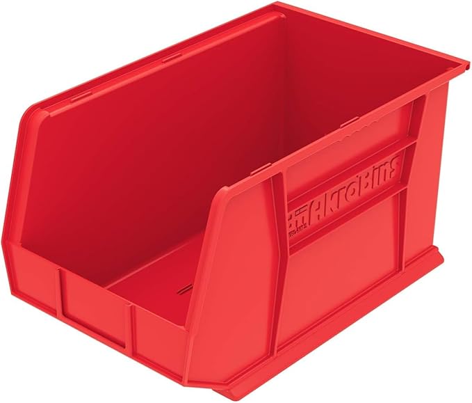 Akro-Mils 30260 AkroBins Plastic Storage Bins, Space-Saving Stackable Bins for Garage, Pantry, Craft Organization, 18" x 11" x 10", Red, 6-Pack