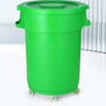32-Gallon Round Commercial Trash Can with Lid and Dolly – Heavy-Duty Plastic Garbage Bin for Restaurants, Kitchens, Janitorial Use, Indoor – Mobile Waste Container on Wheels (Green)