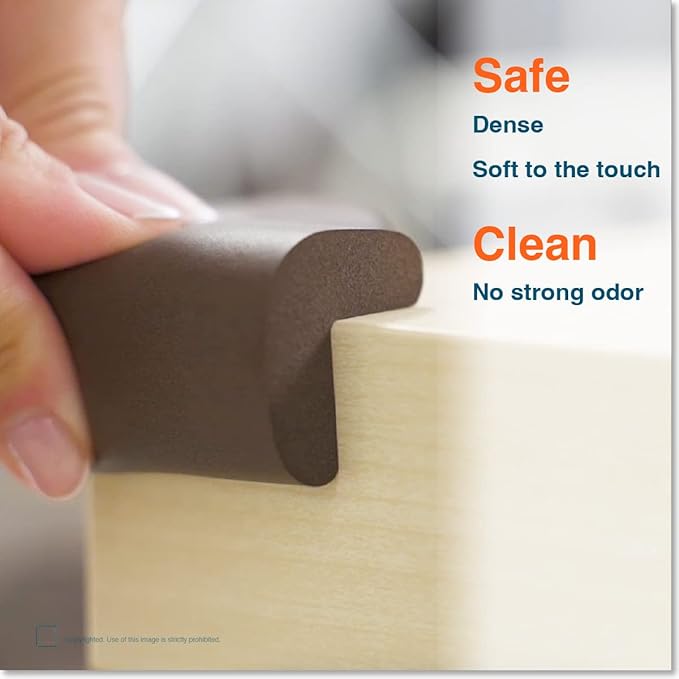 Roving Cove HeftyFit Corner Protector for Baby (16 Large Corners), Heavy-Duty Soft Rubber Foam Furniture Corner Bumper Guards, 3M Adhesive Pre-Taped, Coffee Brown