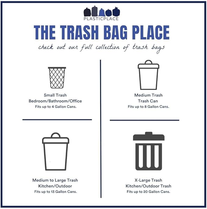 Plasticplace 12-16 Gallon Trash Bags │ 8 Microns │ Black High Density Liners │ 24" x 33" (1000 Count)