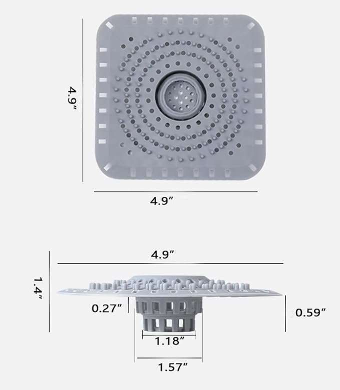 Drain Hair Catcher, Silicone Bathtub Drain Protector 2 PCS (Gray/Black, Square)