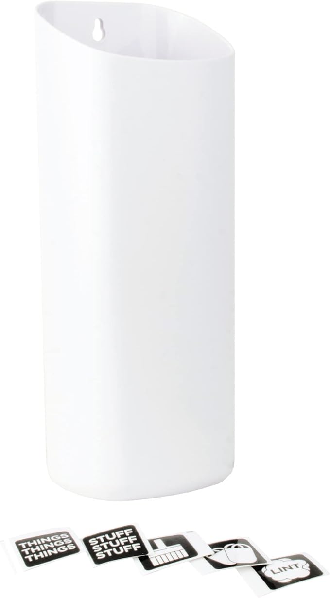 JS Jackson Supplies Small White Lint Bin with Magnetic Back, Slim Profile Trash Bin for Laundry Room and Kitchen, Wall Mountable