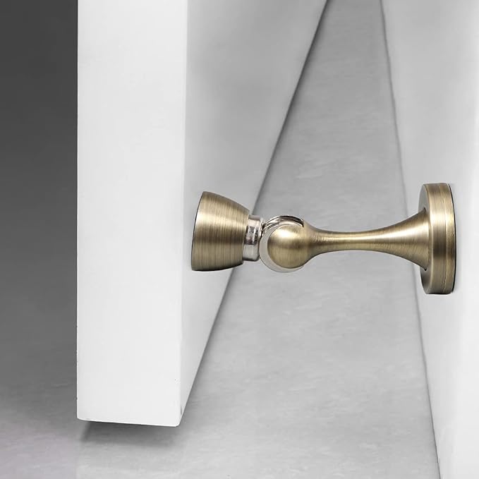 YAGU Door Stopper 6 Pack Magnetic Door Stops, Zinc Alloy Brushed Bronze Door Catch Door Holder Wall Floor Mounted, Metal Soft-Catch