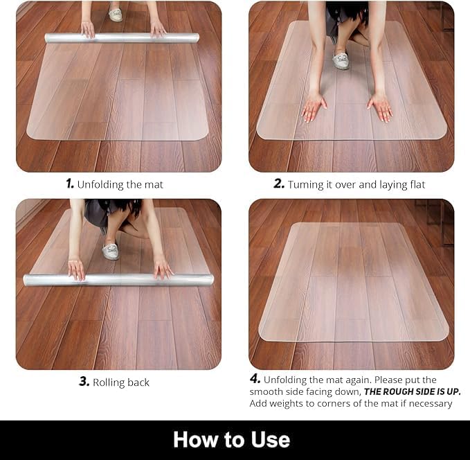 Kuyal Office Chair Mat for Hardwood Floor, 51'' x63'' Rectangle Transparent Desk Thick Durable Chair Mat for Rolling Chairs, Easy Glide, Floor-Protector