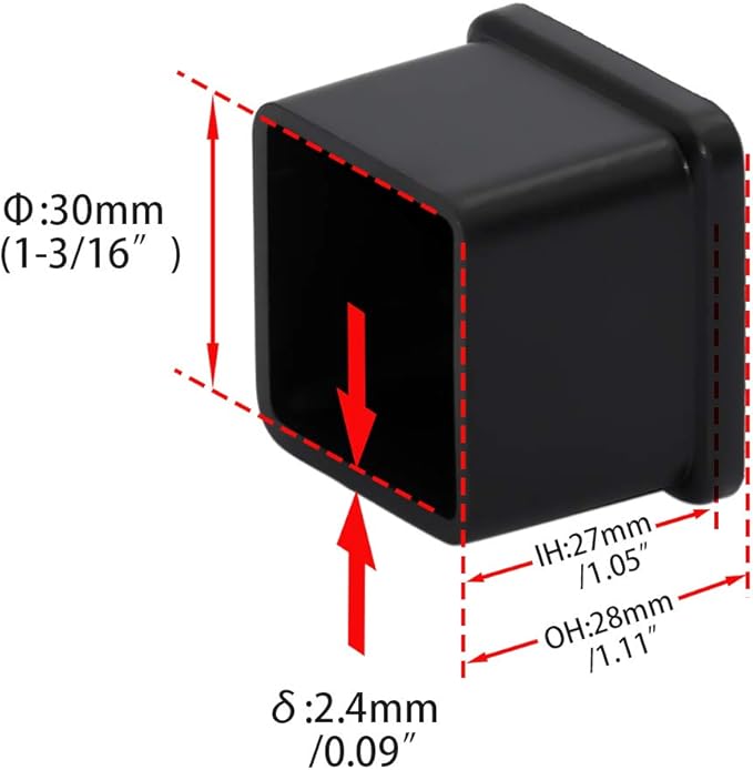 Flyshop 1-3/16" x 1-3/16", 30 mm x 30 mm Flexible PVC Chair Leg Caps Black Anti-Scratch Furniture Covers Floor Protectors Square Chair Leg Tips, 20PCS