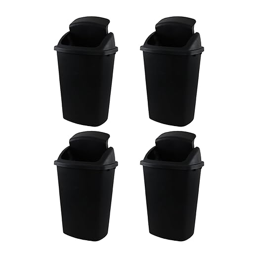13 Gallon 4-Pack Garbage Cans with Swing Top Lid, Plastic Tall Kitchen Trash Cans, Black