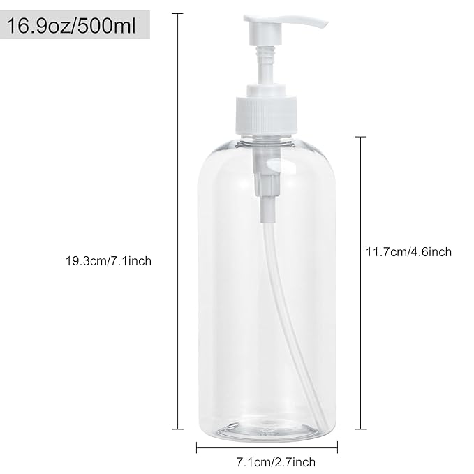 Yebeauty Pump Bottle Dispenser, 3 Pack 17oz/500ml Dish Lotion Soap Dispenser Plastic Liquid Shampoo Container for Bathroom Kitchen Hotel Body Wash, Clear