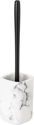 Vigar Zense Toilet Brush and Holder Set, Toilet Bowl Brush with Polyresin Stone Holder, Bathroom Sets for Bathroom Decor and Accessories, White Marble
