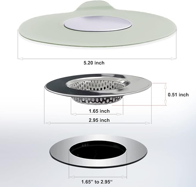 2PCS Bathtub Stopper Hair Catcher Kit, Bathtub Drain Strainer, Tub Stopper Plug Cover, Sink Filter, Silicone Drain Stopper for Bathroom, Laundry (Grey)