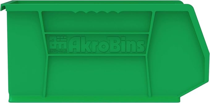 Akro-Mils 30240 AkroBins Plastic Storage Bins, Space-Saving Stackable Bins for Garage, Pantry, Craft Organization, 15-Inch x 8-Inch x 7-Inch, Green, 12-Pack