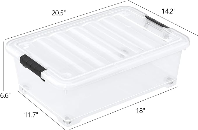 20 Quart Under Bed Shoe Storage Container Bin with Wheels for Underbed, Home or Office Organization, Set of 4