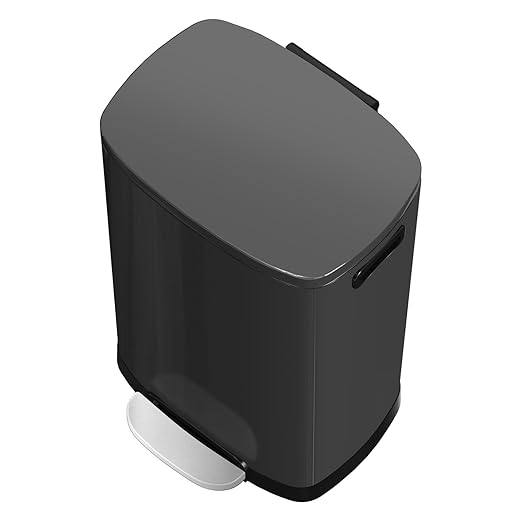 13 Gallon Trash Can with Lid, 50L Fingerprint Proof Stainless Steel Kitchen Trash Can with Removable Inner Bucket and Lid Soft Close, Pedal Rubbish Bin for Home Office, Titanium Black
