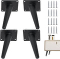 4PCS 5 Inch Matte Black Tapered Angled Legs for Furniture, Metal Mid Century Mordern Feet, Heavy Duty Slanted Stand Legs Kit for Couch, Coffee Table, Desk, Dresser, Sofa, Chair