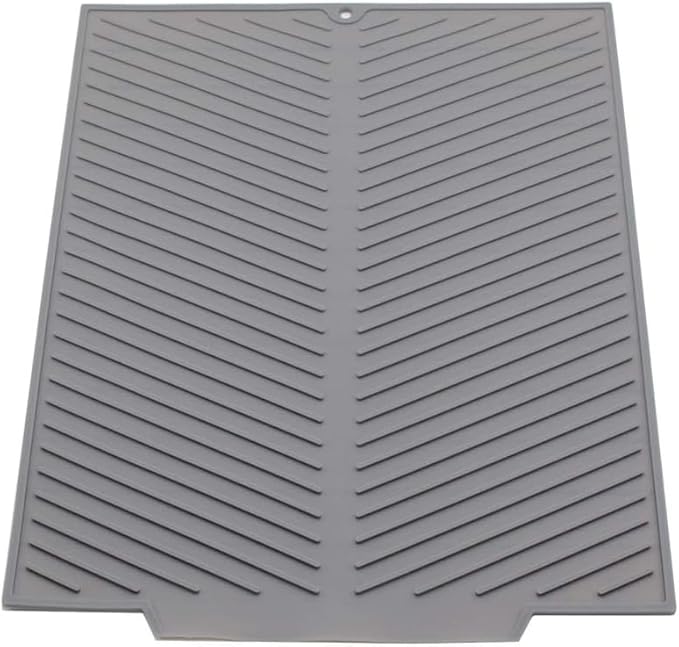 Silicone Dish Draining Mat, Eco Friendly Dish Drying Mat Kitchen Counter Anti-Skid and Heat Insulation Pad, Sink Drainer Mat with Dense Drainage Grooves (L (20"×16"))