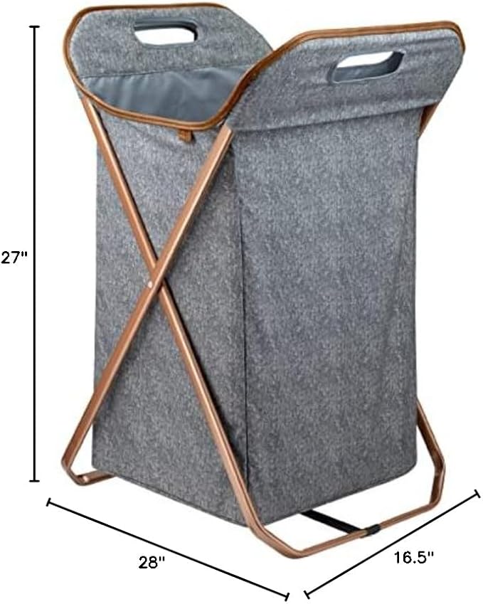 CleverMade Collapsible Laundry Hamper X-Frame Laundry Basket - Heather Gray 71L / 18 Gal - Space Saving Storage Container Organizer Stylish Home Decor
