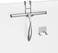 Shower Squeegee and Window Squeegee, Stainless Steel, 100% Streak-Free, Cleaner for Bathroom Showers Glass Doors, Home Mirrors, Car Windows Wiper, Adhesive Holder, Shower Door Hook, 10 Inch, Silver