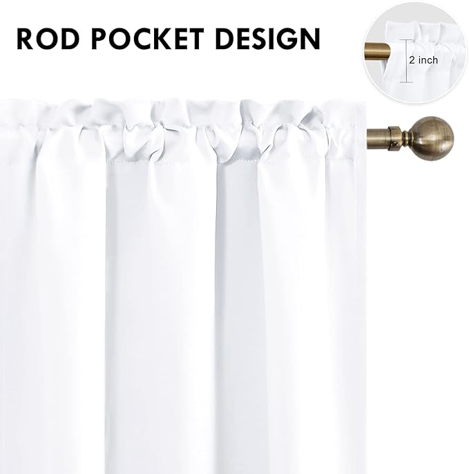 DWCN White Curtains for Living Room Thermal Insulated, 50% Light Blocking Curtains for Bedroom, Dining Room Window, W 42x L 45 Inch, Set of 2 Rod Pocket Curtain Panels