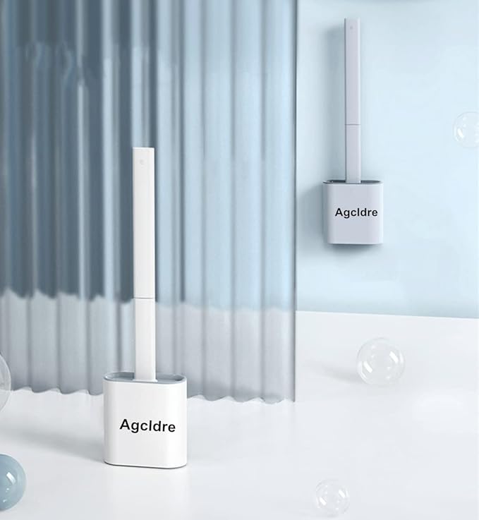Toilet Brush with Holder Silicone Toilet Brush and Cleaning Brush for Household Bathroom Toliet Brush Set (White)