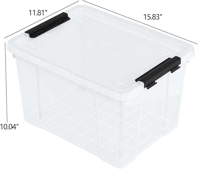4 Pack 22 Quart Latch Box, Clear Home Organization Containers Bin with Lid, Buckle Up Storage Box Set