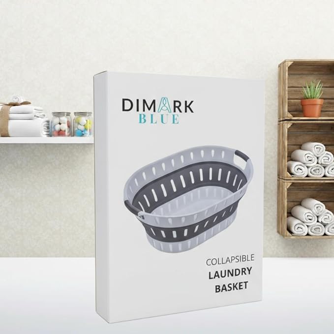 Premium Collapsible Laundry Baskets – Foldable Laundry Basket & Hamper Bin 45L with Handles for Clothes, Ventilated Plastic Storage, White & Grey for Bedroom, Bathroom or Laundry Room