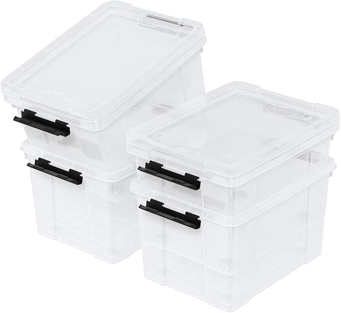 4 Pack 22 Quart Latch Box, Clear Home Organization Containers Bin with Lid, Buckle Up Storage Box Set