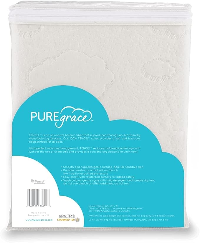 PUREgrace Tencel Mattress Protector (Twin) – Waterproof, Noiseless Cover for Potty Training, Breathable and Soft with Deep-Pocketed Corners for Secure Fit