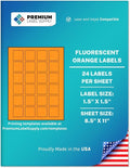 Premium Label Supply Bright Neon Color Fluorescent Sticker Labels - 1.5" x 1.5" Square Labels - (Fluorescent Orange, 12,000 Labels)