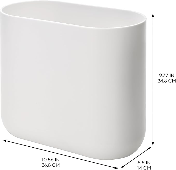 iDesign Small Oval Plastic Bathroom Trash Cans - Ideal for Bathroom, Bedroom, or Office - Set of 2 - White