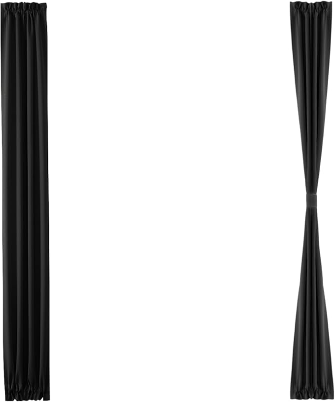 DWCN French Door Curtains – Rod Pocket Thermal Blackout Curtain for Window/Patio Doors/Doorways/Classroom/Kitchen for Privacy, 12W by 72L Inches, 1 Panel with Tieback, Black