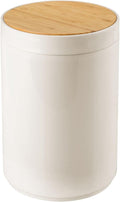 mDesign Plastic Round Trash Can Small Wastebasket - Garbage Bin Container with Swing-Close Lid - Bathroom Garbage Basket - Holds Waste, Recycling - 1.3 Gallon - Basa Collection - Cream/Beige/Natural