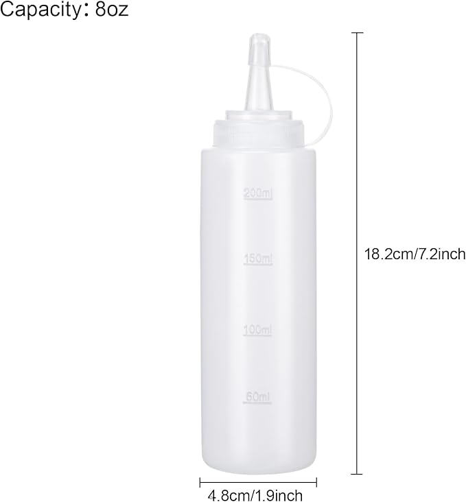 Condiment Squeeze Bottles Ketchup Dispenser, 6 Pack 8oz Squeeze Bottles for Liquids, Plastic Sauce Bottle with Cap Lid, Squirt Bottles for Sauces Liquids BBQ Dressing Pancake Art